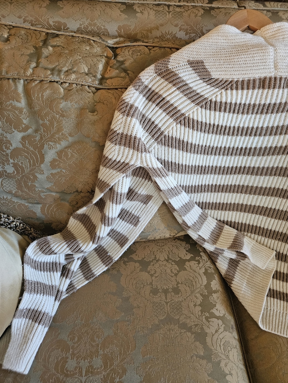 NWOT Free People Striped Shawl Collar Cardigan Sweater Womens  Camel Cream - Picture 10 of 17